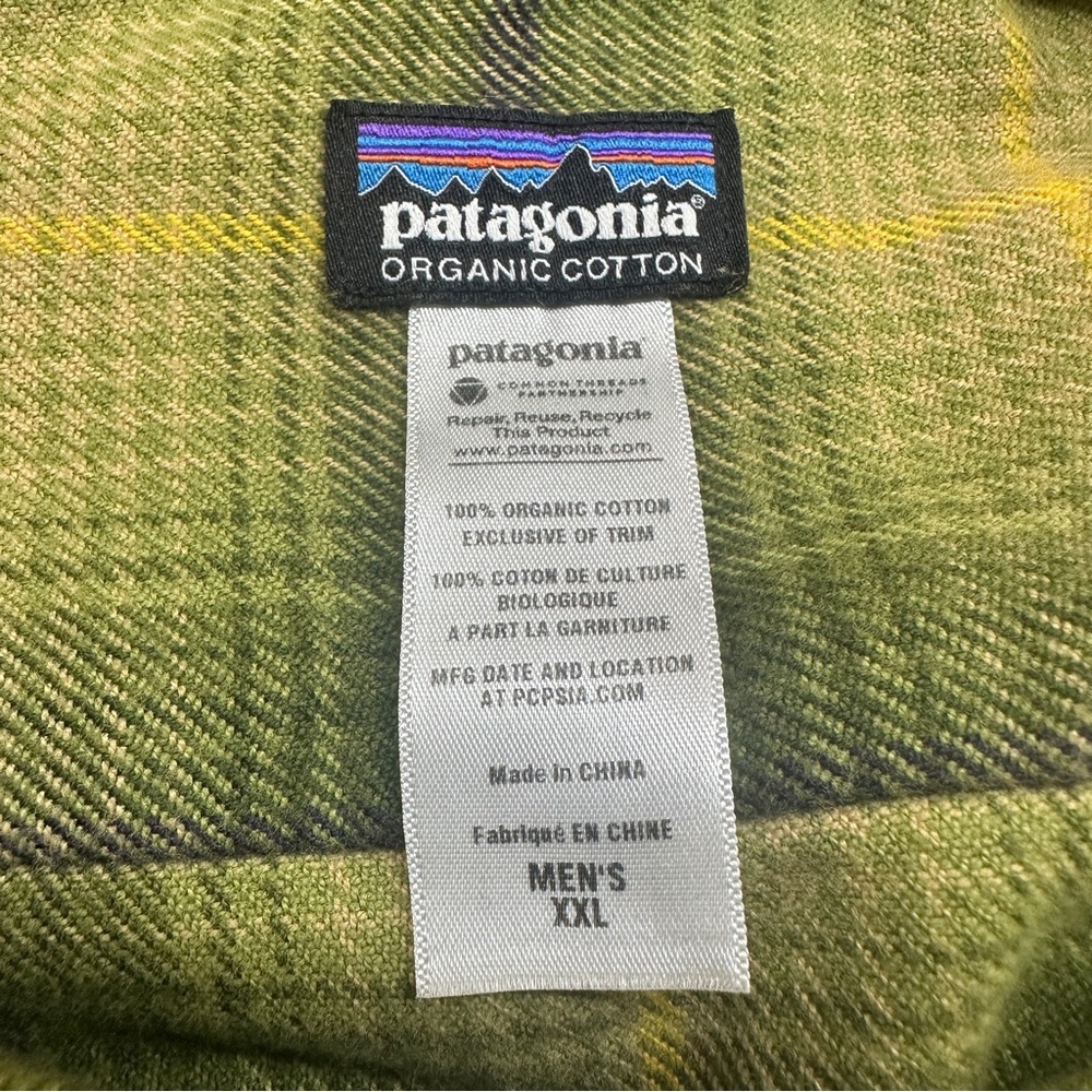 Patagonia Fjord Flannel Shirt Organic Cotton Long Sleeve XXL Green Plaid Outdoor - Picture 3 of 8